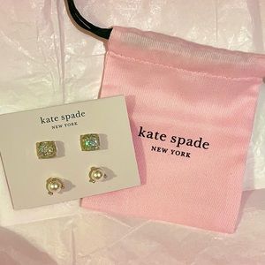 Kate Spade NWT gift set 2 pair pearl & crystal stud earrings